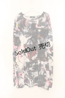 画像1: NieR Clothing / 転写総柄カットソー  ブラック×マルチ O-26-01-22-034-PU-TO-IG-OS