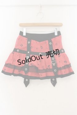 画像1: HANGRY&ANGRY / H&Aフェイスプリントしっぽ付きティアードスカート  レッド×ブラック O-26-01-22-042-HN-SK-IG-OS