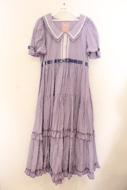 画像1: Maria pipi / セーラーカラーチェックレースドレス  パープル O-26-01-22-056-EL-OP-OW-OS