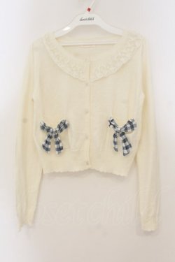 画像1: LIZ LISA / ギンガムチェックリボンカーディガン  オフ×ブルー O-26-01-22-007-LO-TO-IG-OS