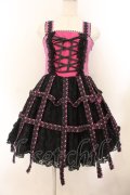 h.NAOTO / Rose Bird Cage Dress ジャンパースカート  ピンク×ブラック O-26-01-22-072-HN-OP-IG-OS