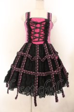 画像1: h.NAOTO / Rose Bird Cage Dress ジャンパースカート  ピンク×ブラック O-26-01-22-072-HN-OP-IG-OS (1)