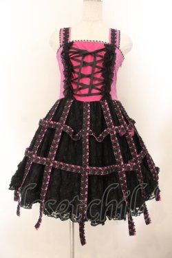 画像1: h.NAOTO / Rose Bird Cage Dress ジャンパースカート  ピンク×ブラック O-26-01-22-072-HN-OP-IG-OS