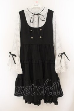 画像1: axes femme POETIQUE / 姫袖風ジャンパースカートドッキングワンピース M クロ O-26-01-22-078-AX-OP-OW-OS