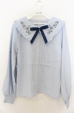 画像1: axes femme POETIQUE / アイスクリスタル刺繍ブラウス M サックス O-26-01-23-051-AX-BL-OW-OS