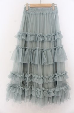 画像1: axes femme / フリルチュールティアードスカート F グリーン O-26-01-23-010-AX-SK-OW-OS