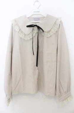 画像1: axes femme POETIQUE / レースデザインビッグ襟ブラウス M グレージュ O-26-01-23-036-AX-BL-OW-OS