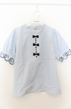 画像1: axes femme POETIQUE / トランプ刺繍プチリボンブラウス M サックス O-26-01-23-043-AX-BL-OW-OS