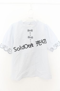 画像1: axes femme POETIQUE / トランプ刺繍プチリボンブラウス M サックス O-26-01-23-043-AX-BL-OW-ZT181