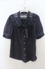 画像1: axes femme / ボウタイヨーク半袖ブラウス M パープル O-26-01-23-044-AX-BL-OW-ZT188 (1)