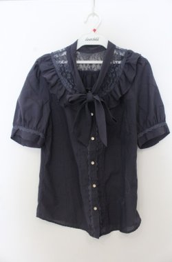 画像1: axes femme / ボウタイヨーク半袖ブラウス M パープル O-26-01-23-044-AX-BL-OW-ZT188