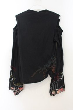 画像4: gouk / 和柄切り替えオフショルカットカーディガン  ブラック O-26-01-24-003-GO-TO-IG-OS