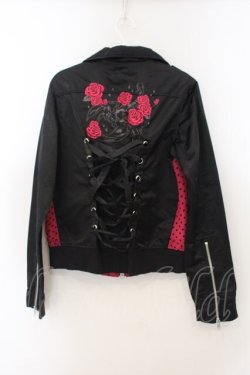 画像3: H jelly / 薔薇刺繍&ドットブルゾン  ブラック×ピンク O-26-01-24-009-HN-TO-IG-OS