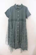 axes femme / レース重ねシャツワンピース  グリーン O-26-01-24-083-AX-OP-OW-ZT0126D