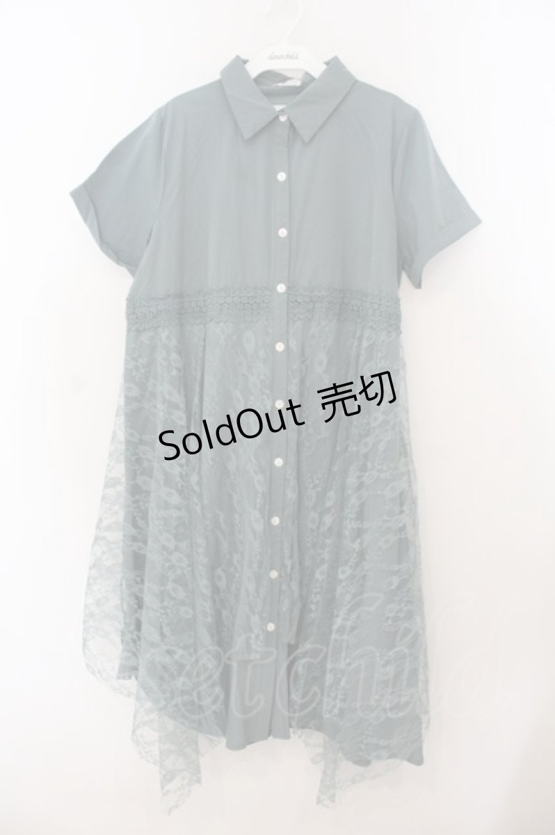 画像1: axes femme / レース重ねシャツワンピース  グリーン O-26-01-24-083-AX-OP-OW-ZT007 (1)