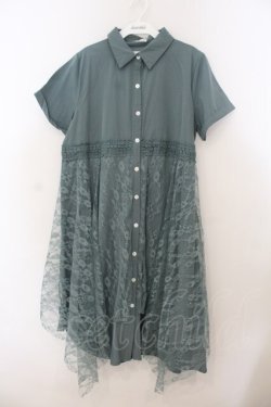 画像1: axes femme / レース重ねシャツワンピース  グリーン O-26-01-24-083-AX-OP-OW-ZT0126D