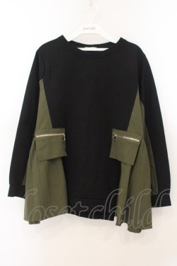 画像1: axes femme / ポケット使いバイカラーTシャツ  クロ×グリーン O-26-01-24-084-AX-TO-OW-ZT003