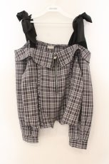 画像1: axes femme / チェックオフショルリボンプルオーバー F クロ O-26-01-24-085-AX-TO-OW-ZT003 (1)