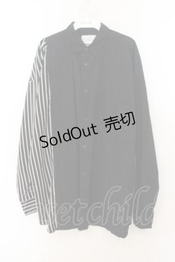 画像1: KMK / ストライプ切り替えBIGシャツ  ブラック O-26-01-24-089-PU-BL-YM-OS
