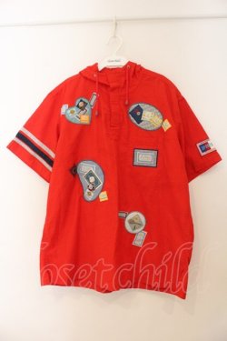 画像1: Karl Helmut / ハーフネックシアサッカー半袖パーカー L アカ O-26-01-24-097-EL-TO-YM-OS