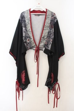 画像1: Qutie Frash / 着物ショートカーデ  ブラック×レッド O-26-01-24-015-QU-TO-IG-OS