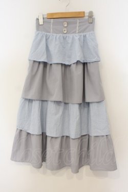 画像1: majoretty / ギンガムティアードスカート M サックス×グレー O-26-01-26-062-LO-SK-IG-OS
