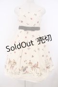 Emily Temple cute / バンビプリントリボンベルトノースリーブワンピース  アイボリー O-26-01-27-041-ET-OP-OW-OS