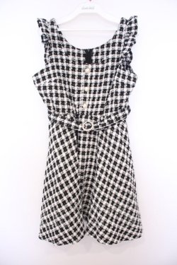 画像1: Honey Cinnamon / パールボタンチェックジャンパースカート F クロ O-26-01-27-064-LO-OP-OW-OS