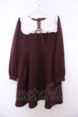 画像1: Ank Rouge / スクエアヨークワンピース M ワイン O-26-01-27-065-CA-OP-OW-OS