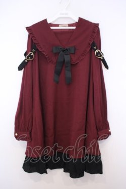 画像1: Amavel / L'Ange Dechu フリルAラインワンピース F ワイン O-26-01-27-066-CA-OP-OW-OS