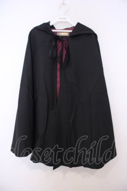 画像1: ATELIER BOZ / フード付きミニマント  ブラック・裏地ボルドー O-26-01-27-090-EL-JA-OW-OS