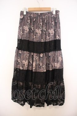 画像2: axes femme / ペイズリー×花柄ロングスカート M クロ系 O-26-01-27-013-AX-SK-OW-OS