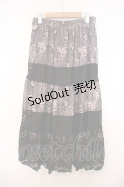 画像2: axes femme / ペイズリー×花柄ロングスカート M クロ系 O-26-01-27-013-AX-SK-OW-ZT609