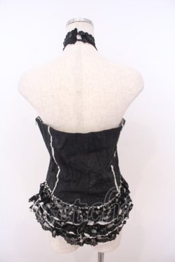 画像4: h.naoto Blood / ガーゼフリルホルタービスチェ  ブラック×ホワイト O-26-01-28-045-HN-TO-IG-OS