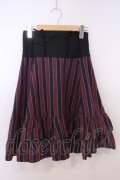 Innocent World / ストライプ編み上げスカート  ネイビー×ワイン×クロ O-26-01-28-049-IW-SK-IG-OS