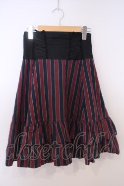 画像1: Innocent World / ストライプ編み上げスカート  ネイビー×ワイン×クロ O-26-01-28-049-IW-SK-IG-OS