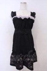 画像1: H jelly / シャドーストライププリントジャンパースカート  ブラック×パープル O-26-01-28-057-HN-OP-IG-OS (1)