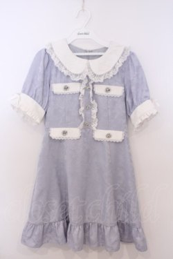 画像1: DearMyLove / ハートパールジャガードorツイードワンピース M ジャガード 膝上ブルー O-26-01-28-064-EL-OP-IG-OS