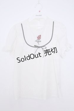 画像1: Ank Rouge / ローズ刺繍ヨーク半袖ブラウス  シロ O-26-01-28-067-CA-BL-IG-OS