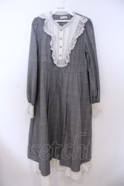 画像1: axes femme / ブローチ付ブロッキングワンピース【ブローチ欠品】 M グレー×オフシロ O-26-01-28-068-AX-OP-IG-OS