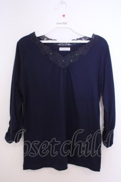 画像1: axes femme / Vネックレーストップス M ネイビー O-26-01-28-014-AX-TO-OW-OS