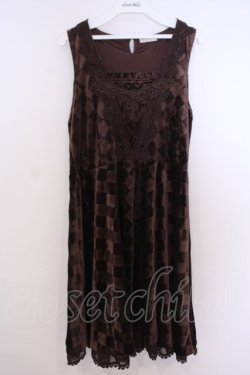 画像1: axes femme / アーガイルエンボスベロアワンピース M ブラウン O-26-01-28-017-AX-OP-OW-OS