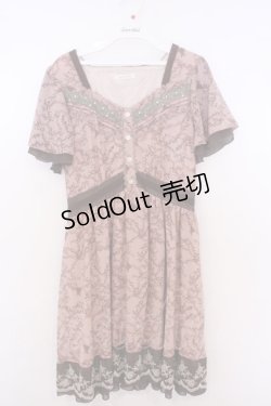 画像1: axes femme / ローズリーフ柄シルエットワンピース M ピンク O-26-01-28-019-AX-OP-OW-ZT599