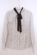 axes femme / タイ付きレジメ柄ブラウス M アイボリー O-26-01-28-024-AX-BL-IG-OS