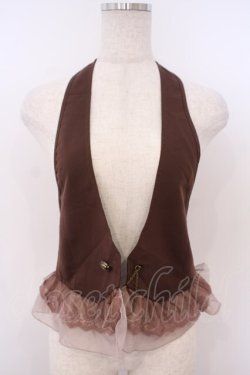 画像1: axes femme / シフォンチュールフリルホルターベスト  ブラウン O-26-01-28-037-AX-TO-IG-OS