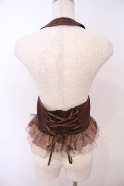 画像2: axes femme / シフォンチュールフリルホルターベスト  ブラウン O-26-01-28-037-AX-TO-IG-OS