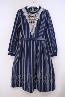 画像1: axes femme / ナポレオン風ハイネックワンピース M ネイビー O-26-01-29-038-AX-OP-OW-OS