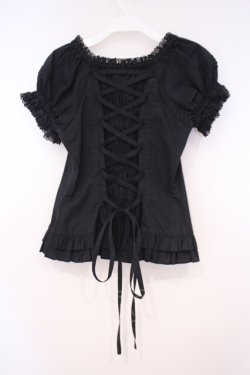 画像4: metamorphose / ラウンド切替半袖ブラウス（ラッセル）  クロ O-26-01-29-043-ME-BL-OW-OS