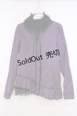 画像1: BPN / 付け襟付きストライプブラウス M パープル O-26-01-29-053-GO-BL-OW-OS