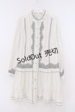 画像1: axes femme / レース使いストライプシャツワンピース M キナリ O-26-01-29-059-AX-OP-OW-OS